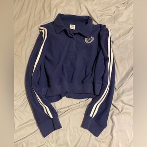 VS PINK Fleece Cropped Polo Sweatshirt